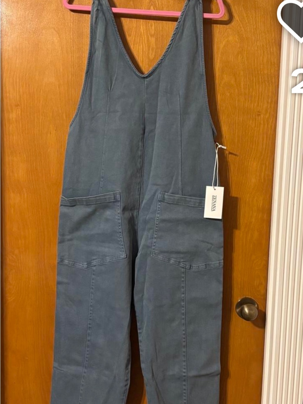 Zenana L Women’s Slate Blue Utility Jeans Jumpsuit